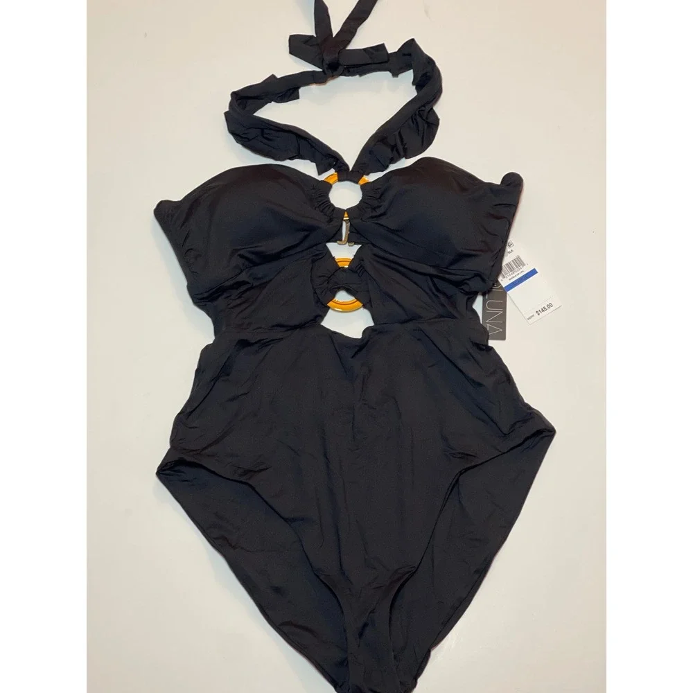 Soluna Buckle‎ Up One Piece Bandeau Swimsuit Black Women's Size XL